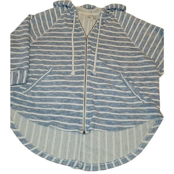 LUCKY BRAND Women's Striped French Terry Hooded Poncho Zip-up Jacket Top  M - Picture 6 of 14
